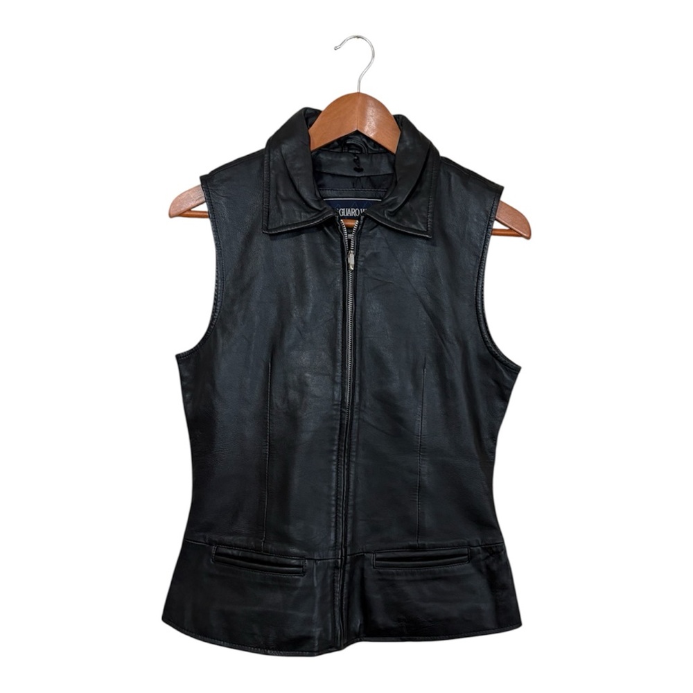 Vintage Saguaro West Black Leather Collared Zip Up Vest for Women Size Small - Picture 2 of 15